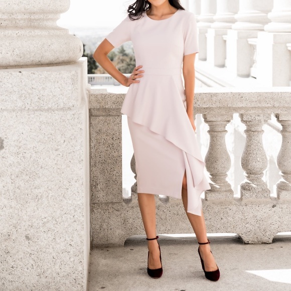 Rachel Parcell Cascade Sheath Midi Dress Pale Sweet Lilac Lavender Medium - Picture 7 of 11